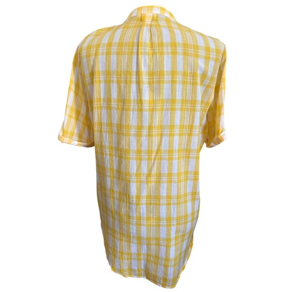 UG Apparel Yellow & White Plaid V Neck Tunic L 100% Cotton Iowa Hawkeyes Logo - Picture 3 of 7